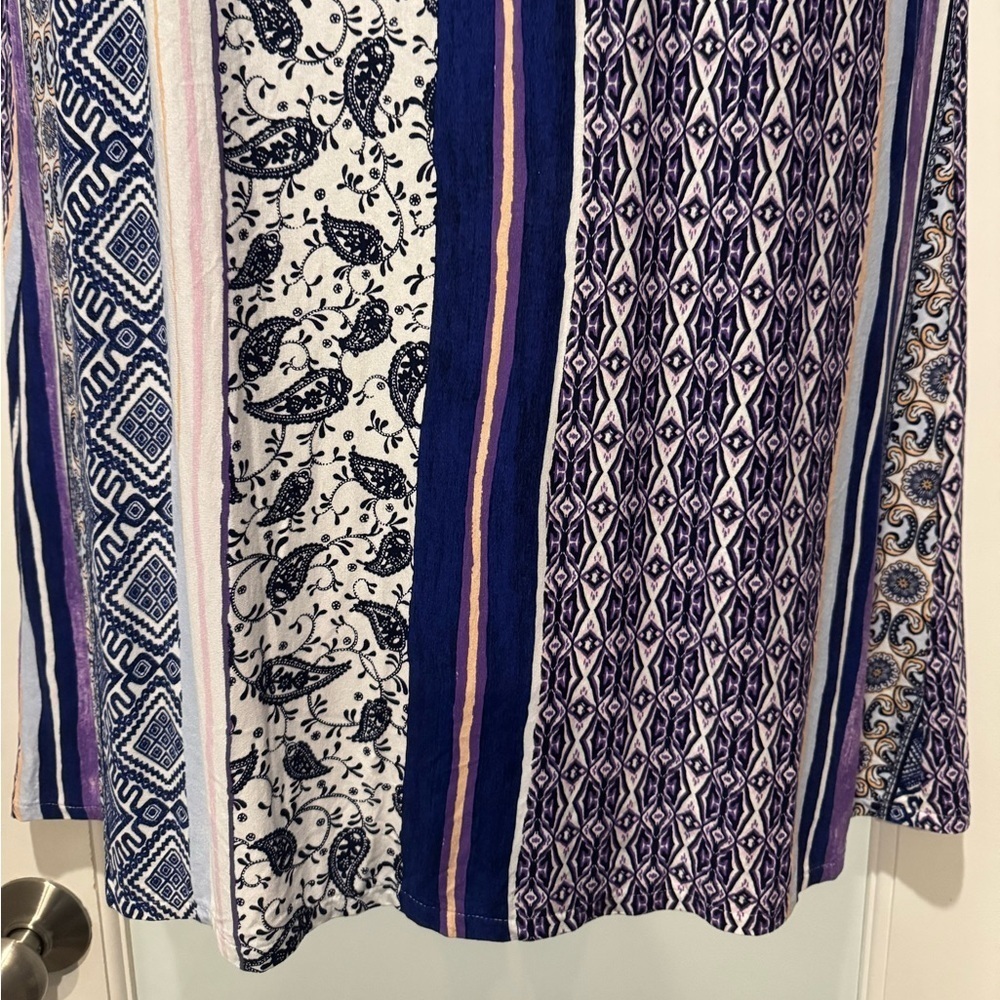 Chico’s Blue White Patchwork Print Maxi Skirt Boho Travel Resort Size 0 fits 4/6 - Picture 4 of 13